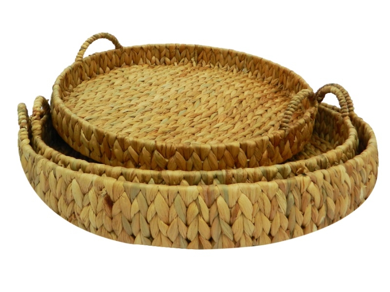 Premium Water Hyacinth Serving Tray Set with Handles - Eco-friendly Home Decor